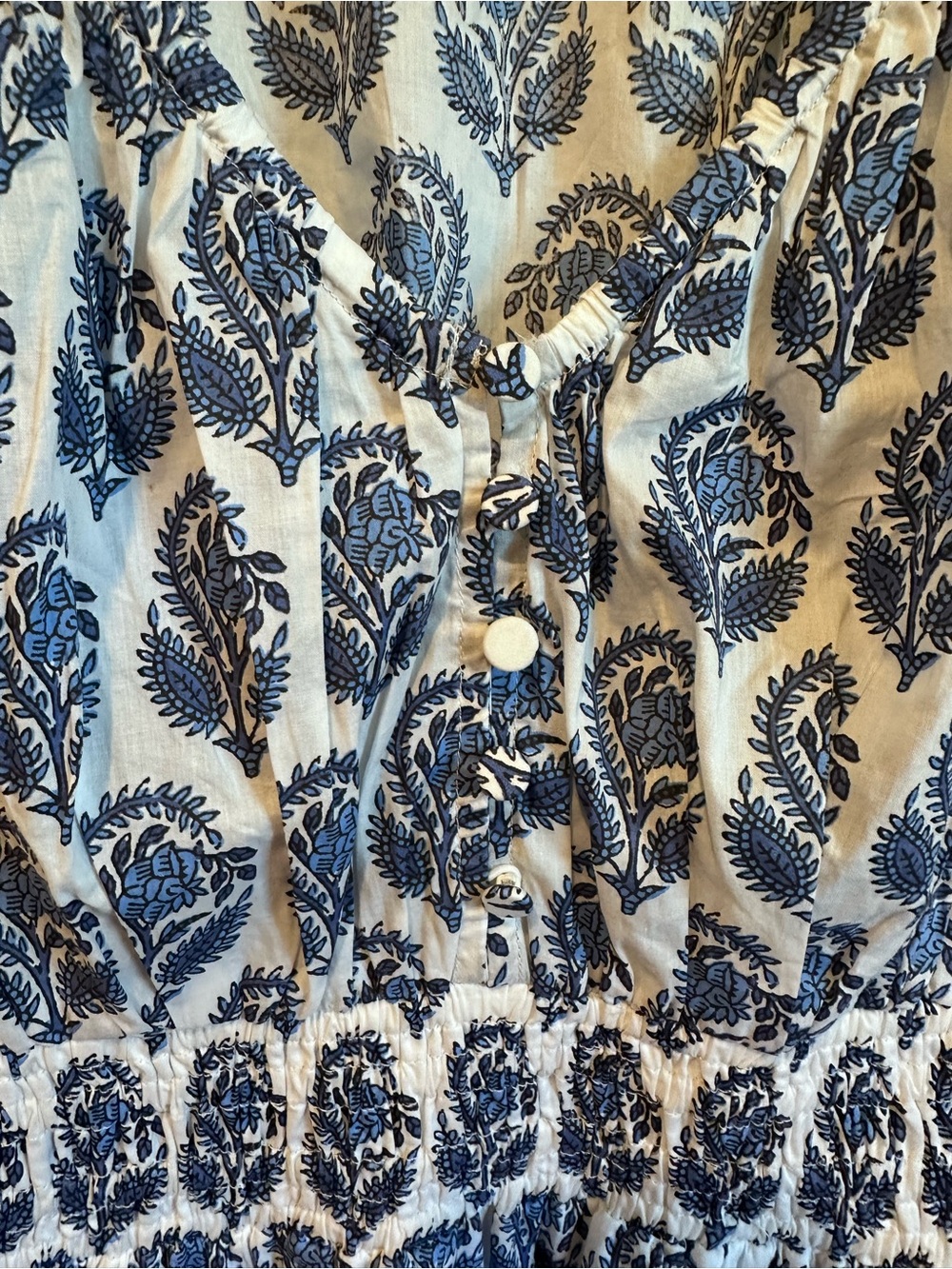 J.Crew V-Neck Mini Dress XXS Blue White Bouquet Block Print Cotton Smocked - Picture 5 of 11